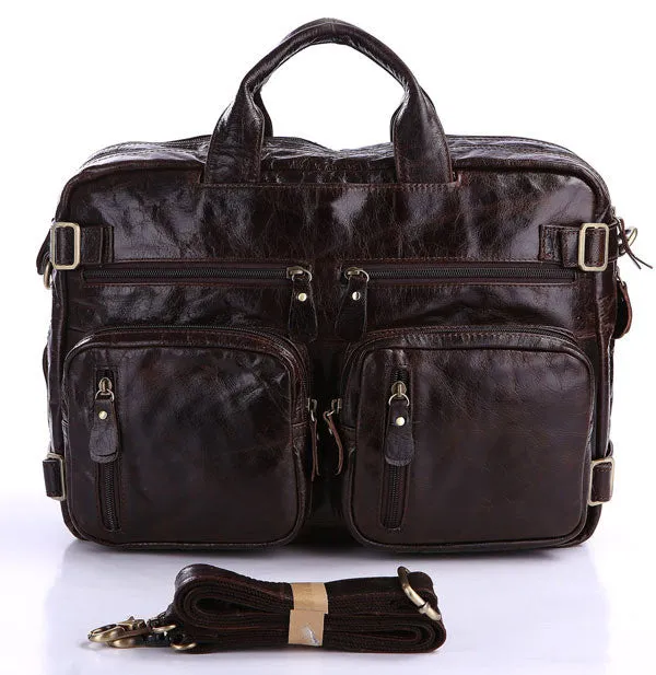 100% Guarantee Real Genuine Leather Men Messenger Bags (14'' Laptop Briefcase)