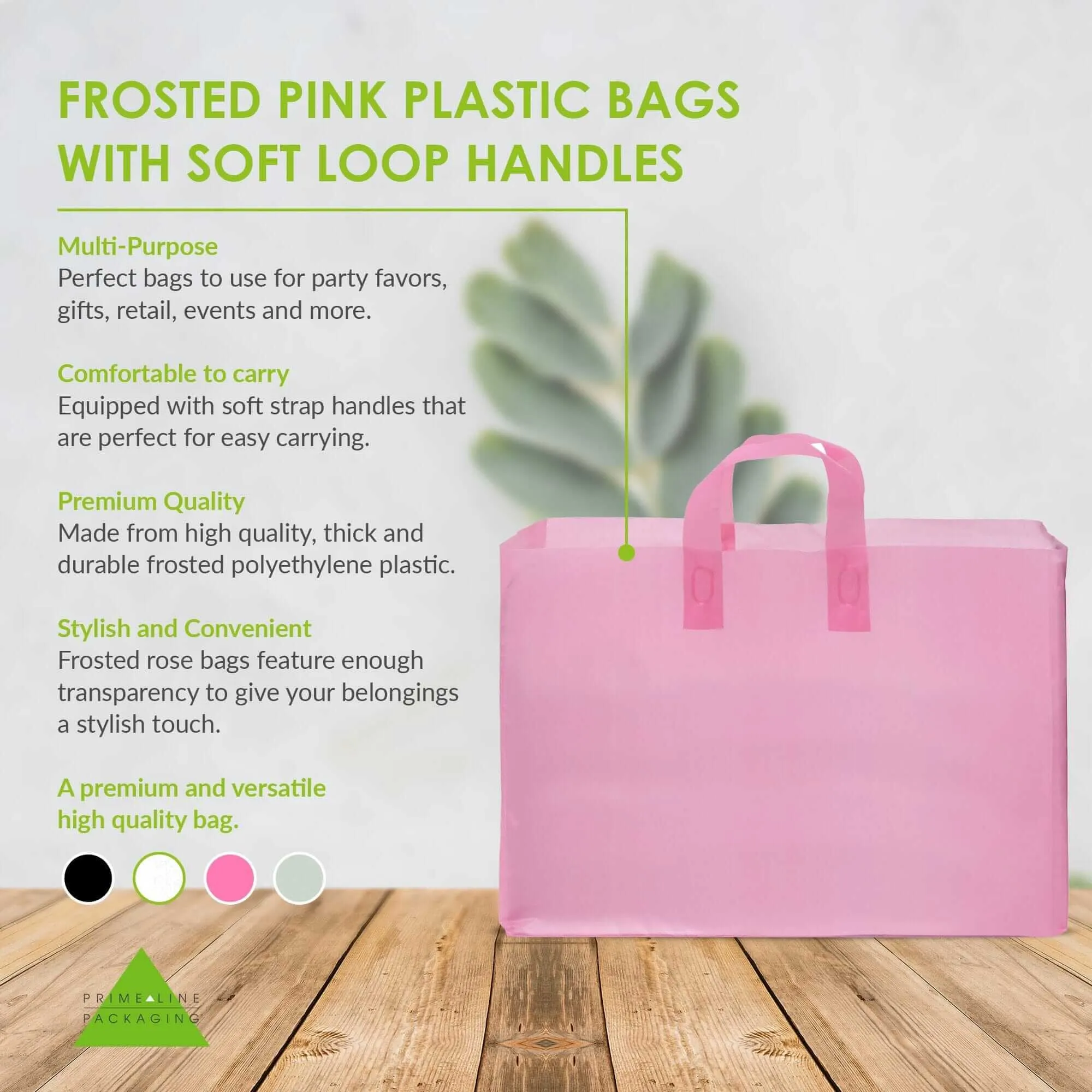 16x6x12 Large Frosted Pink Plastic Bags with Handles