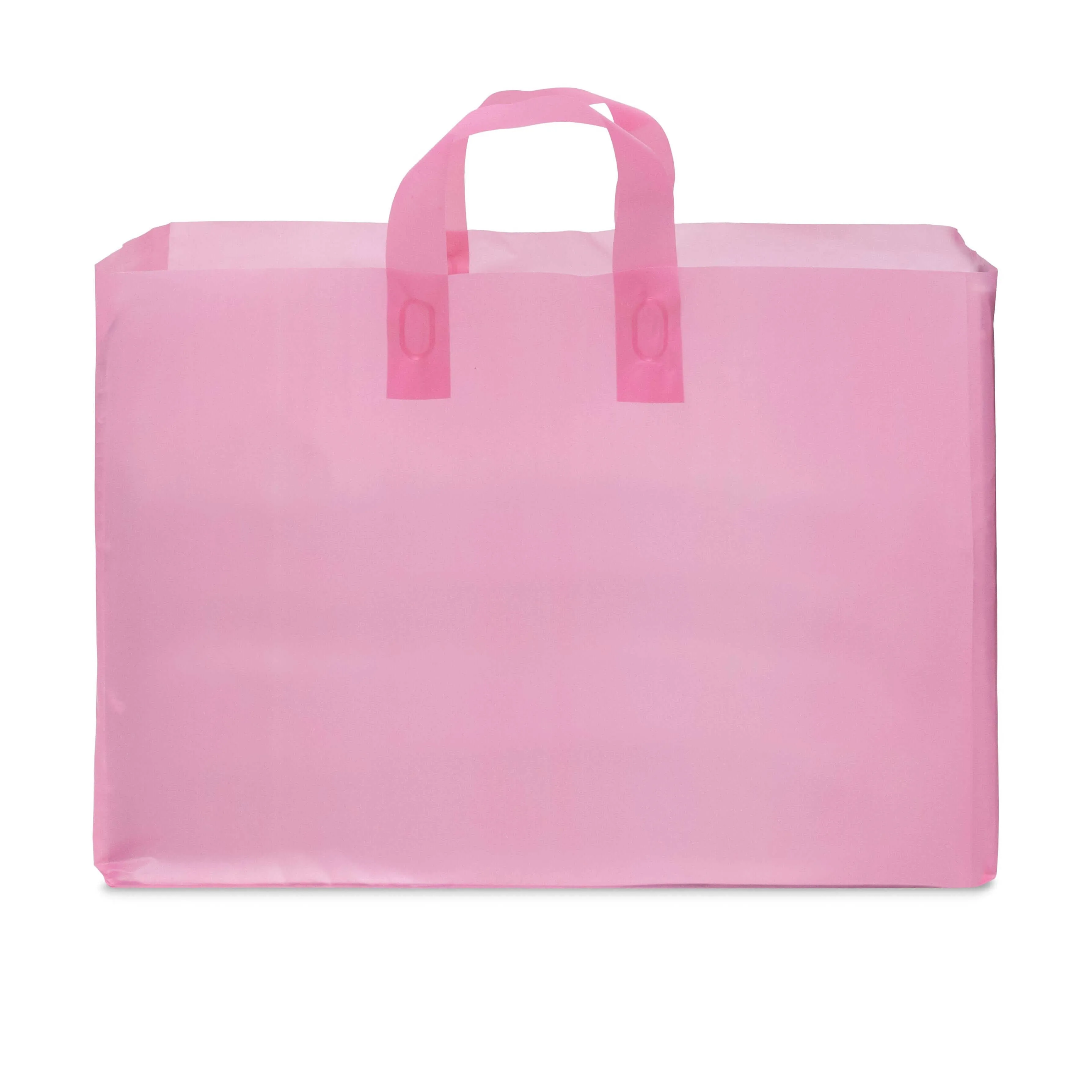 16x6x12 Large Frosted Pink Plastic Bags with Handles