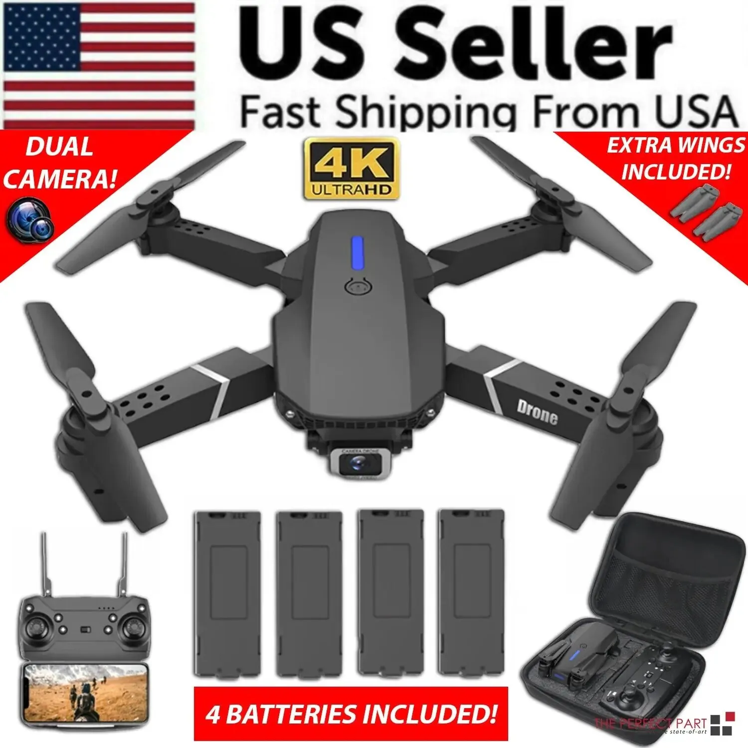 2023 New RC Drone With 4K HD Dual Camera WiFi FPV Foldable Quadcopter  4 Battery