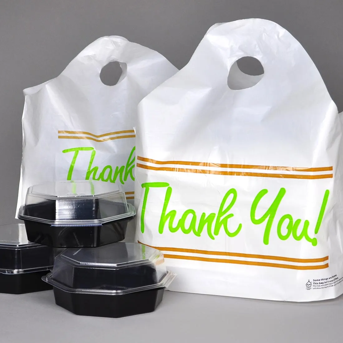 21" x 18"   10"BG 1.5 mil Printed "Thank You" Take Out Bag w/ Wave Top Handle, 500/CS