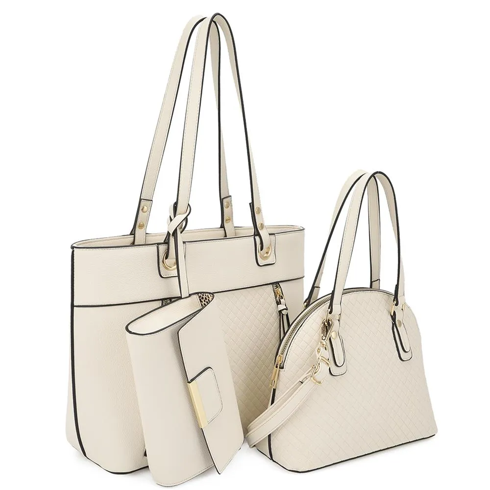 3in1 Smooth Texture Pattern Tote Bag With Handle Bag And Clutch Set