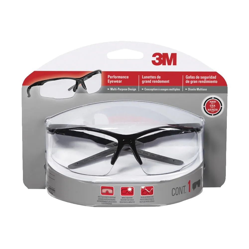 3M 47070-WZ4 Multi-Purpose Safety Eyewear, Anti-Fog Lens, Plastic Frame, Black Frame