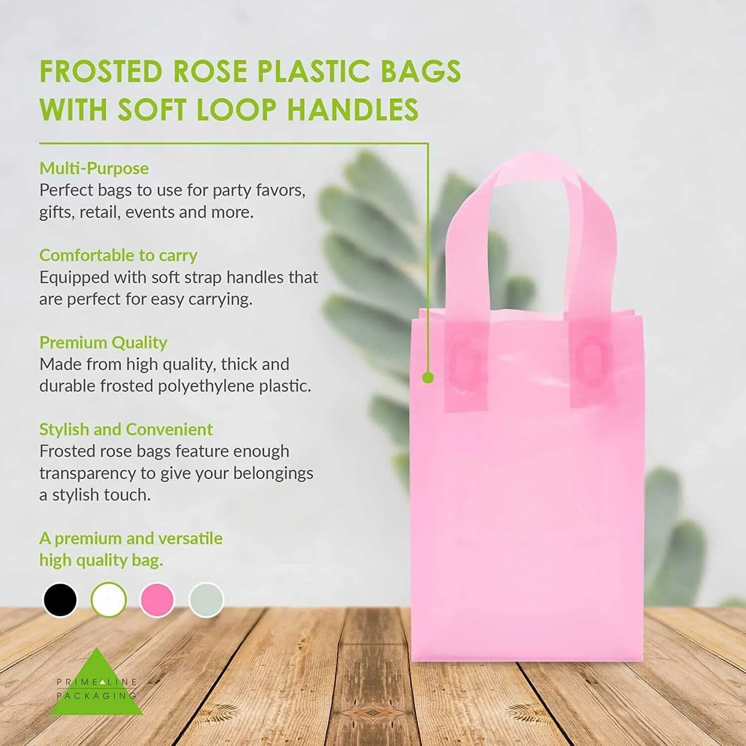 6x3x9 Extra Small Frosted Pink Plastic Bags with Handles