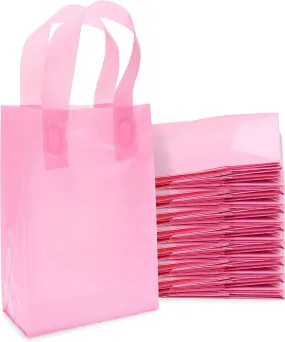 6x3x9 Extra Small Frosted Pink Plastic Bags with Handles