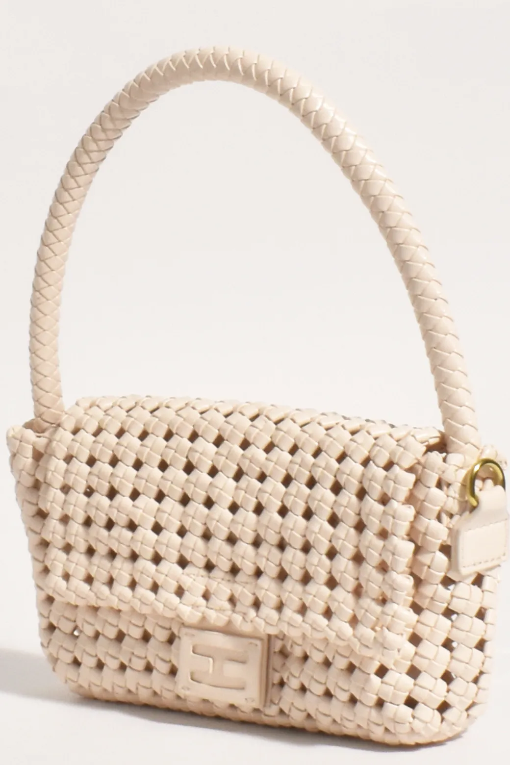 Adorne Pippa Lattice Weave Handbag Nude