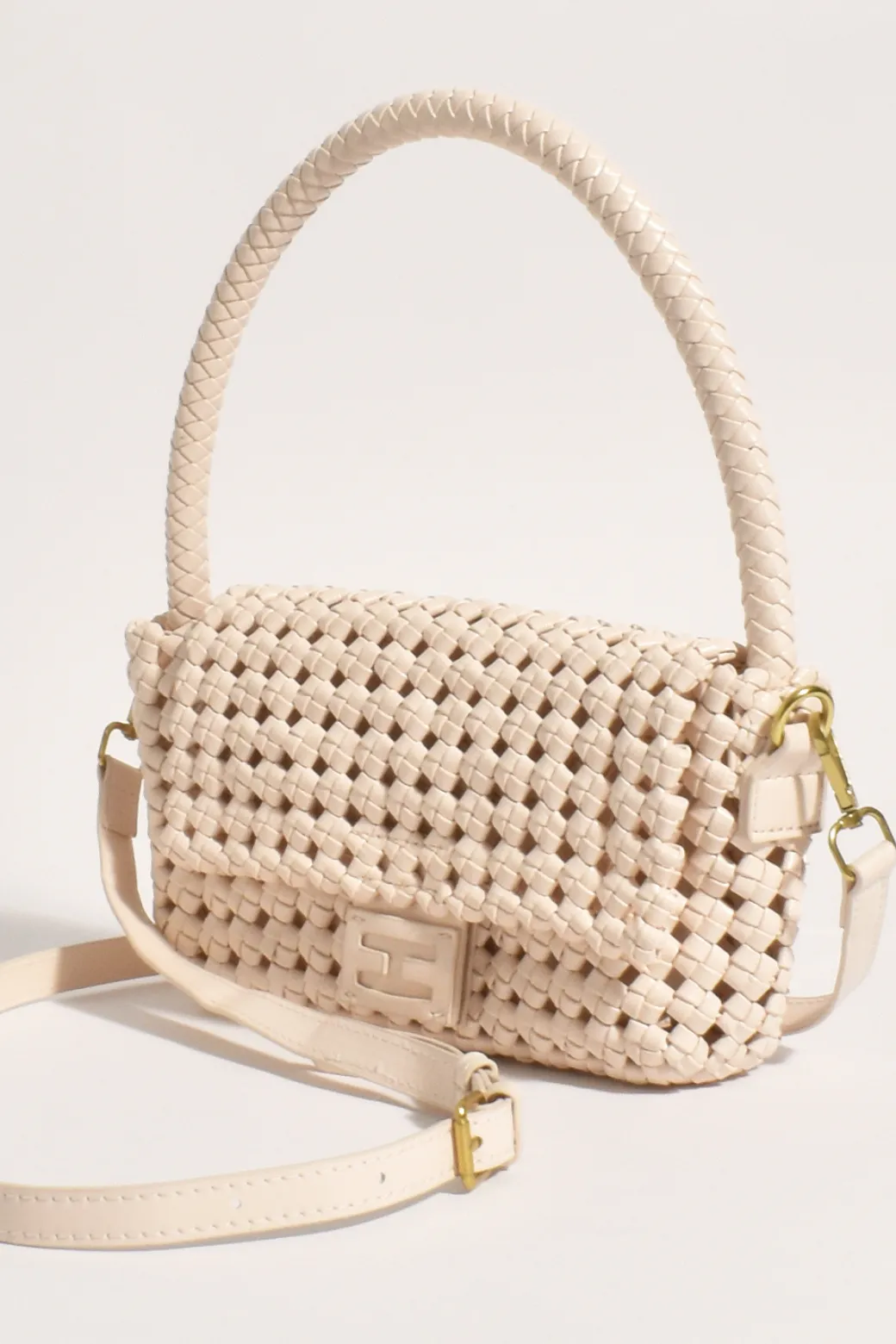 Adorne Pippa Lattice Weave Handbag Nude