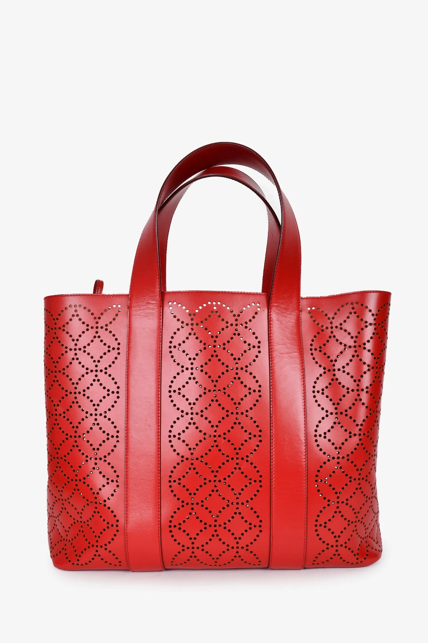 Alaia Paris Red Perforated Leather Top Handle Tote