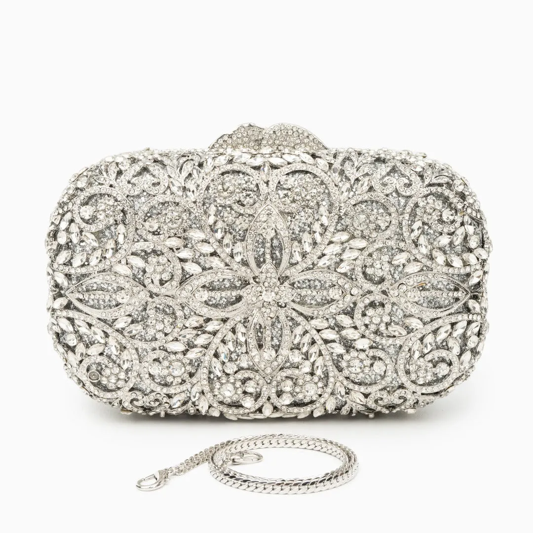 Athena Flower Rhinestones Clutch Bag