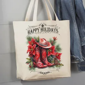 Avery Lane Christmas Red Cowboy Boots Western Canvas Tote Bag-7432 SS24