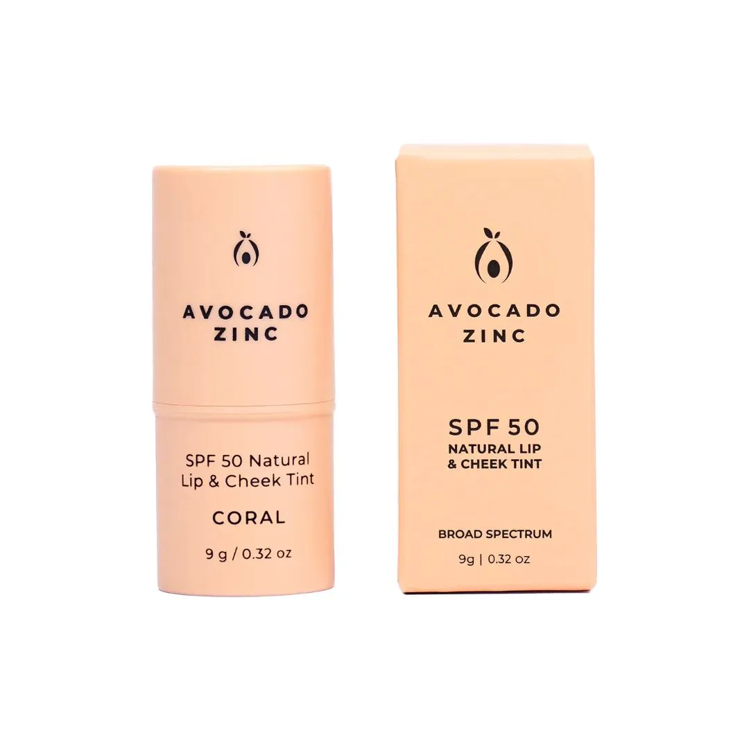 Avocado Zinc SPF50 Natural Lip & Cheek Tint - Coral