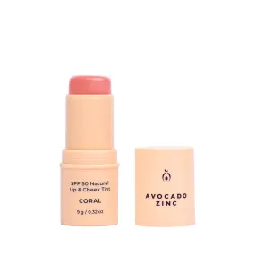 Avocado Zinc SPF50 Natural Lip & Cheek Tint - Coral