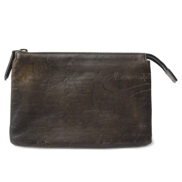 Berluti Men's Calligraphy Tersio Double Zipper Clutch Bag Brown