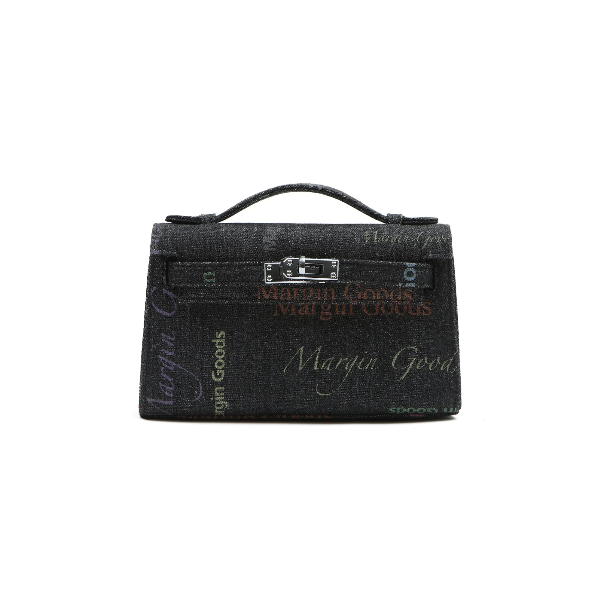 Black Coded Print Top Handle Bag