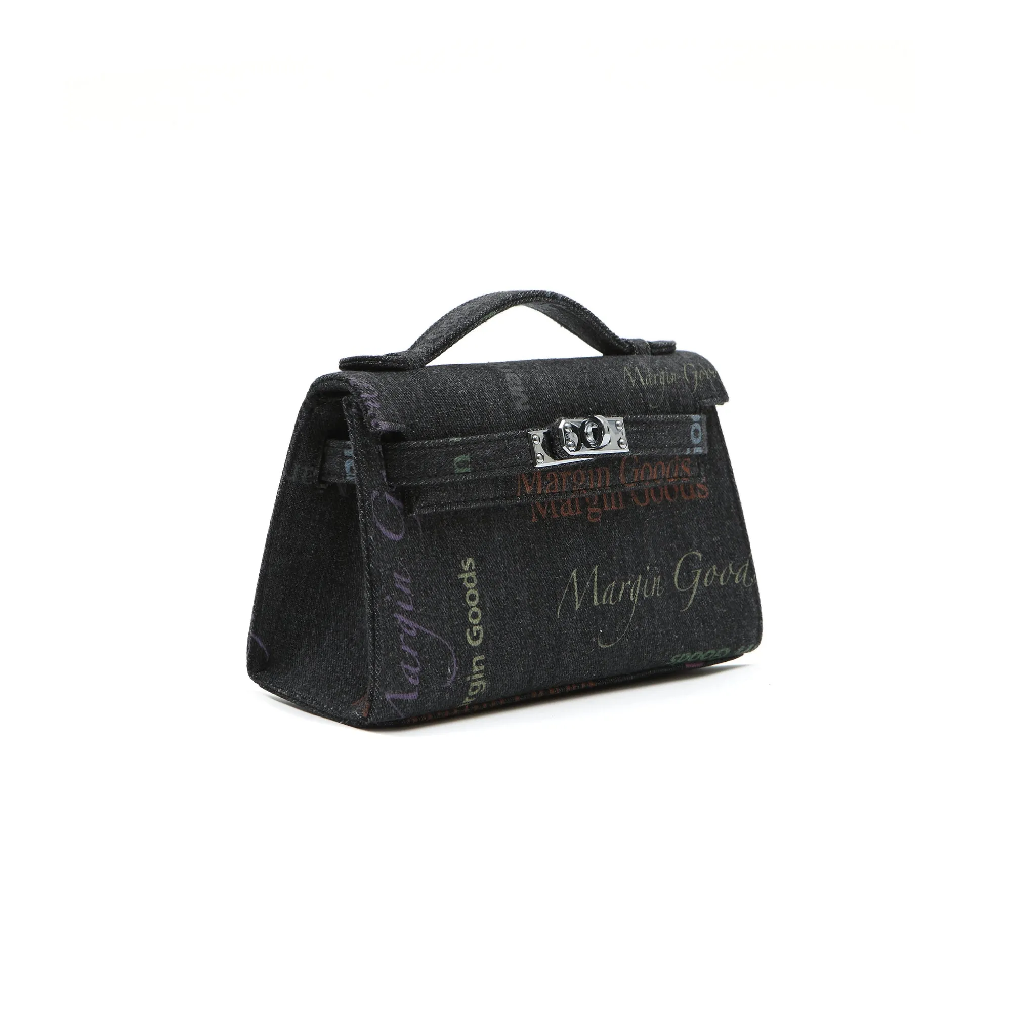 Black Coded Print Top Handle Bag