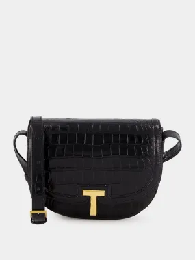 Black Crocodile Leather Wallis Crossbody Bag