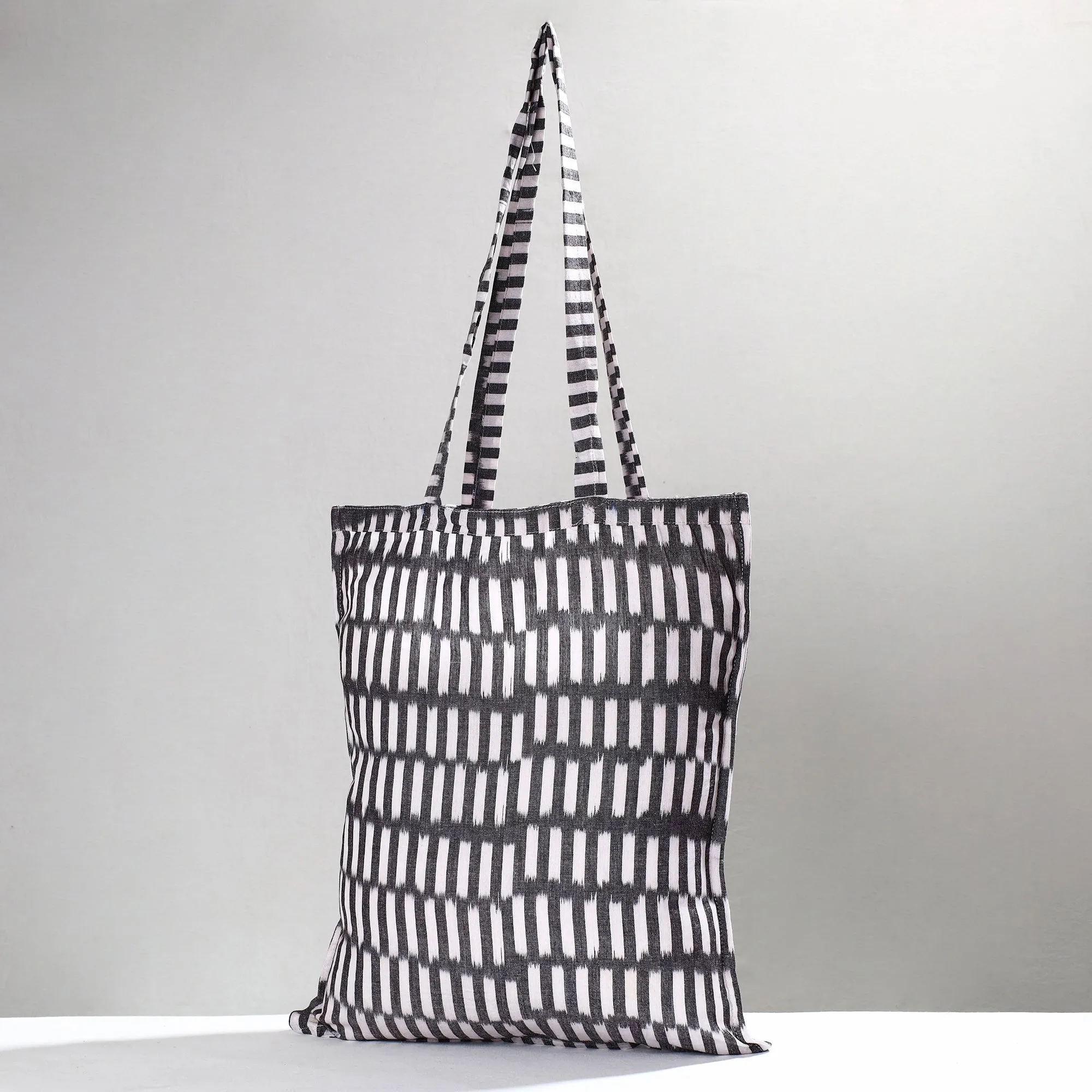 Black - Pochampally Ikat Cotton Fabric Shopping Bag