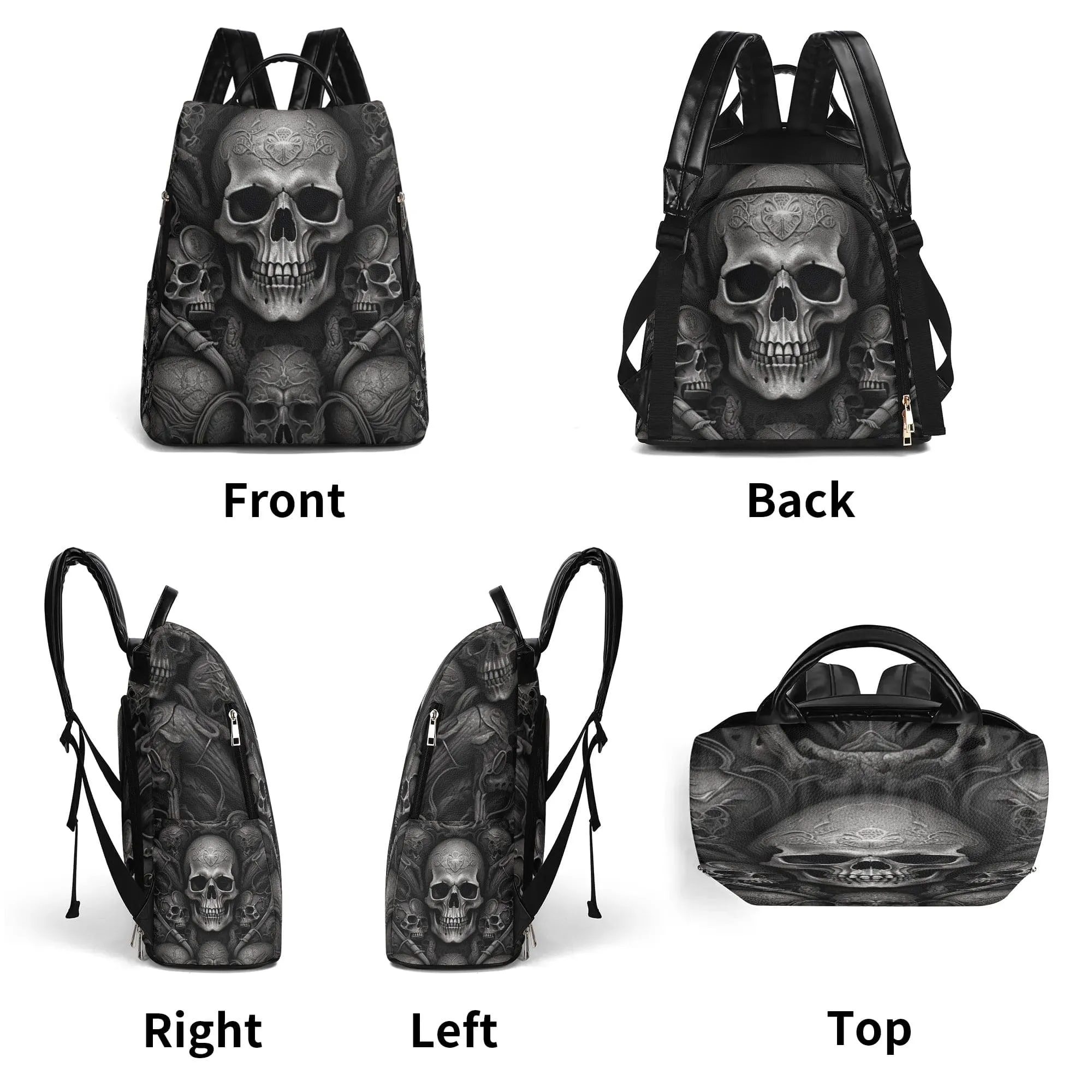 Black Skulls Travel Anti-theft Backpack