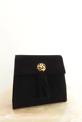 Black suede clutch bag