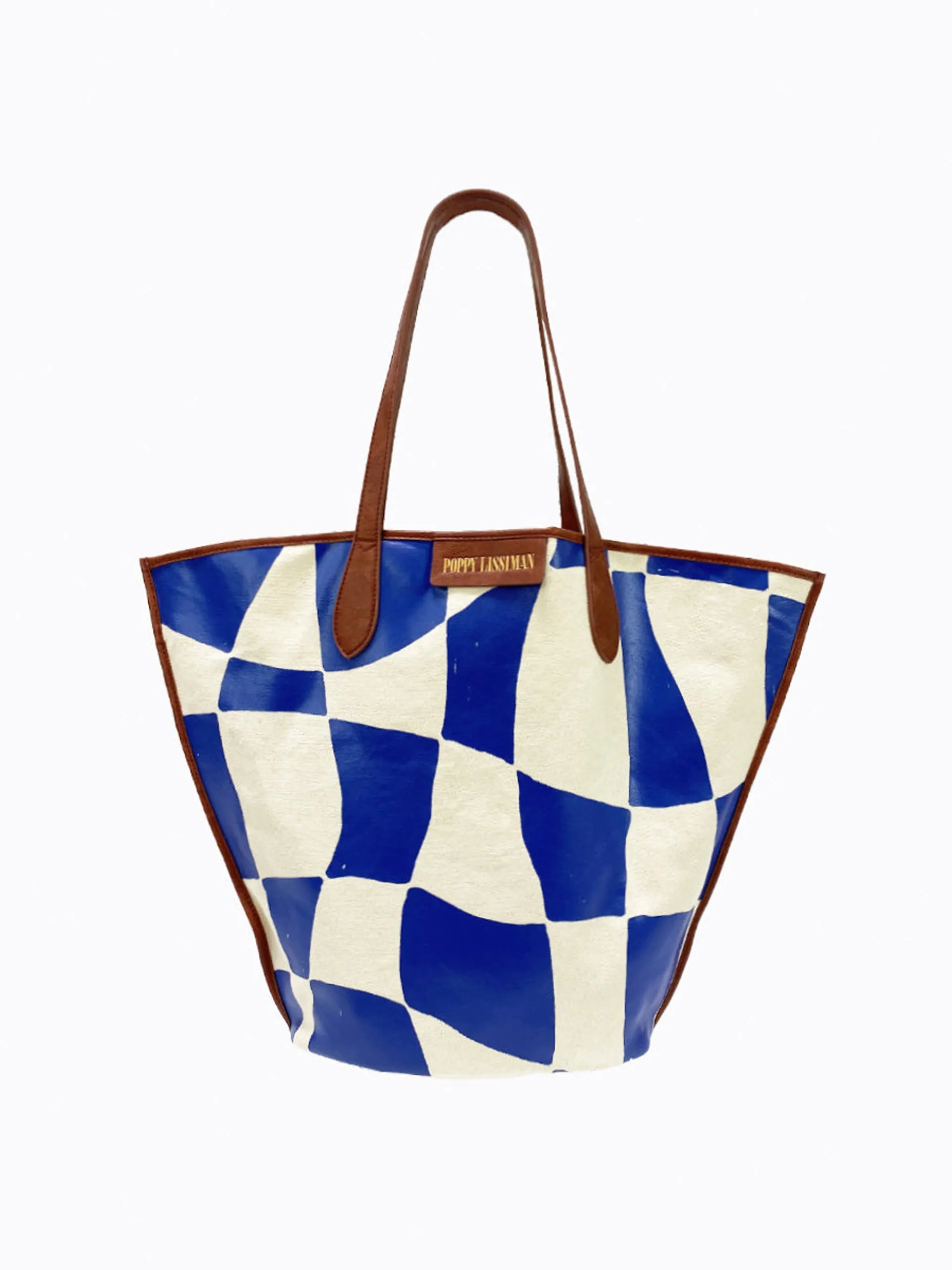 Blue check canvas tote bag