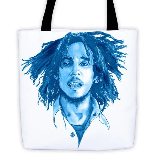 Bob Marley The Legend Blue Ink Tote Bag