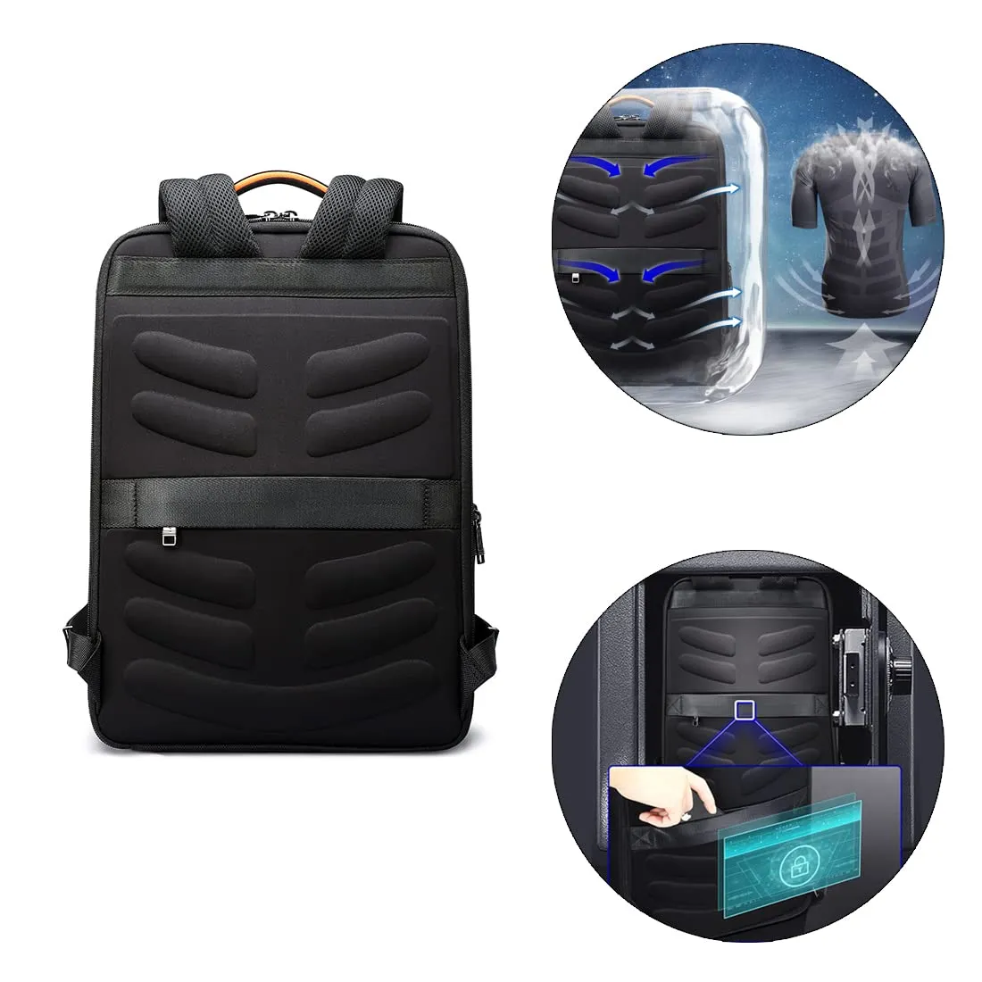 BOPAI Waterproof Nylon Large Capacity Anti-theft Laptop Backpack with USB Charging Port (Black)