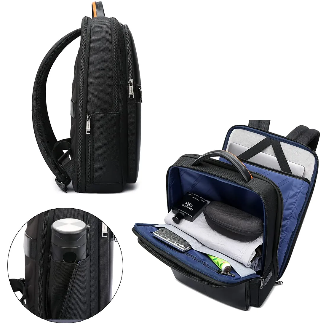 BOPAI Waterproof Nylon Large Capacity Anti-theft Laptop Backpack with USB Charging Port (Black)