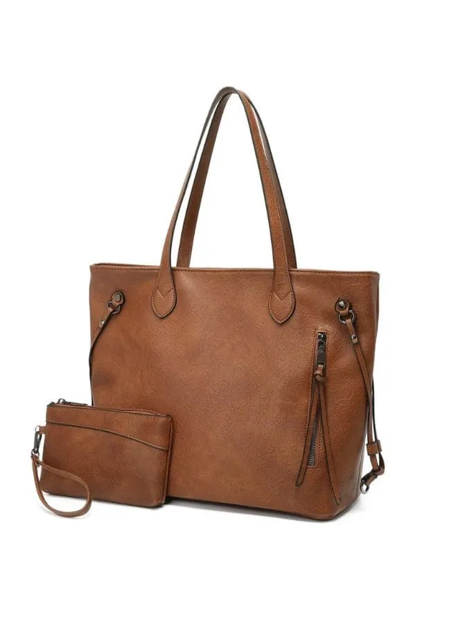 Brown Tote Bag with a Small Pouch inside