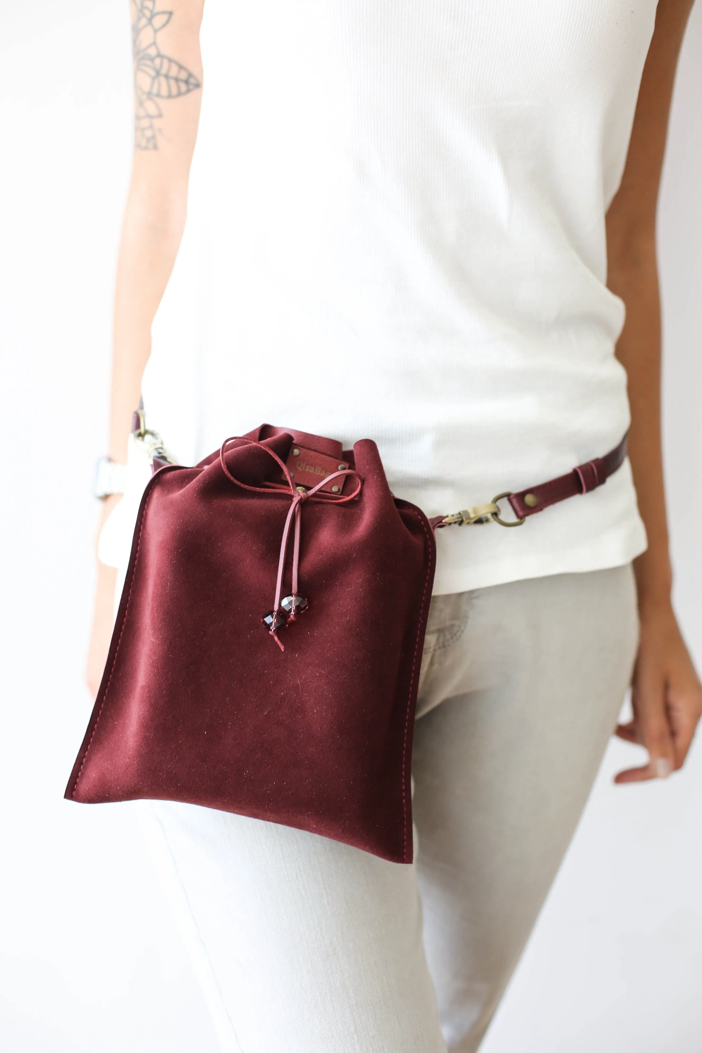 Burgundy Suede Pouch Bag