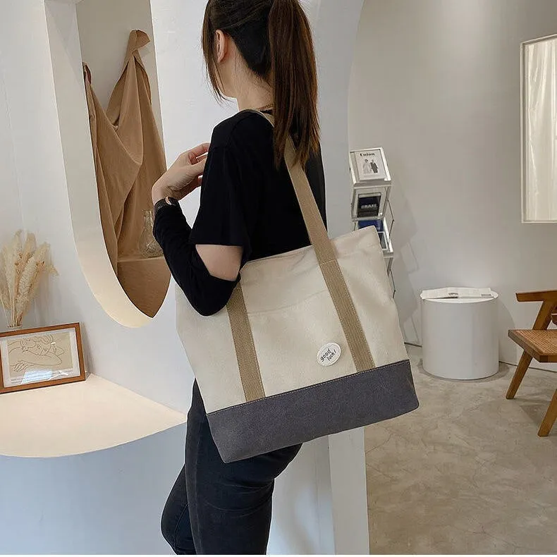 Canvas Tote Bag Women Fashion Trend Roomy Zipper Shopping Carry Beach Bag Female Casual Handbag Daily Eco Shopping Bag