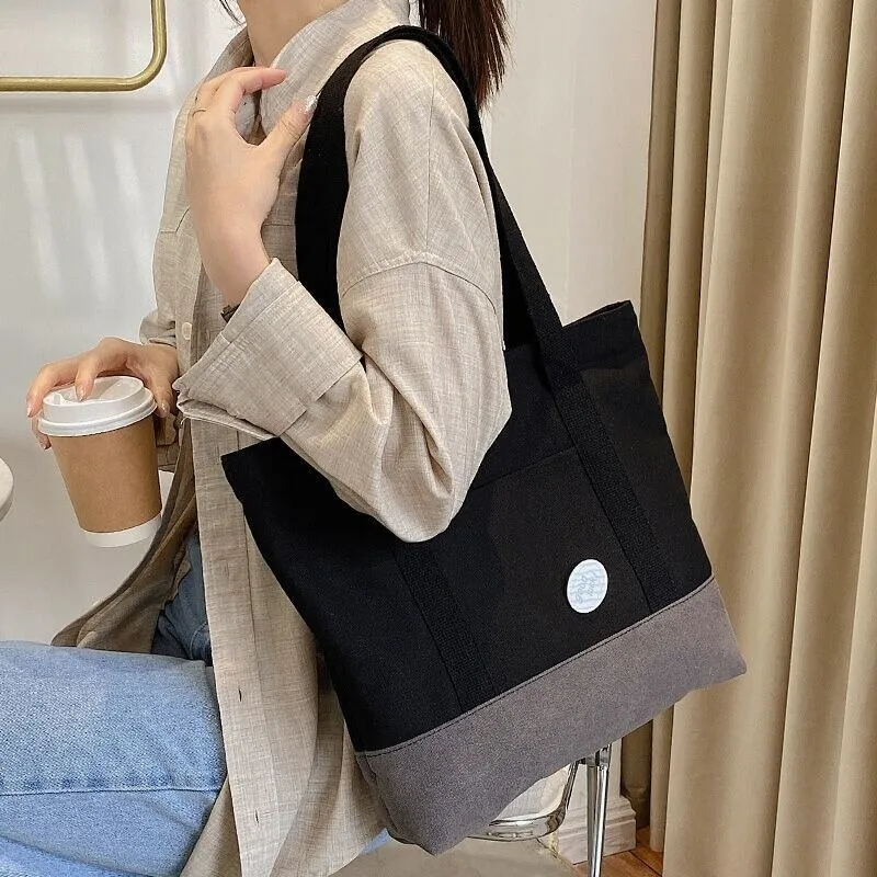 Canvas Tote Bag Women Fashion Trend Roomy Zipper Shopping Carry Beach Bag Female Casual Handbag Daily Eco Shopping Bag