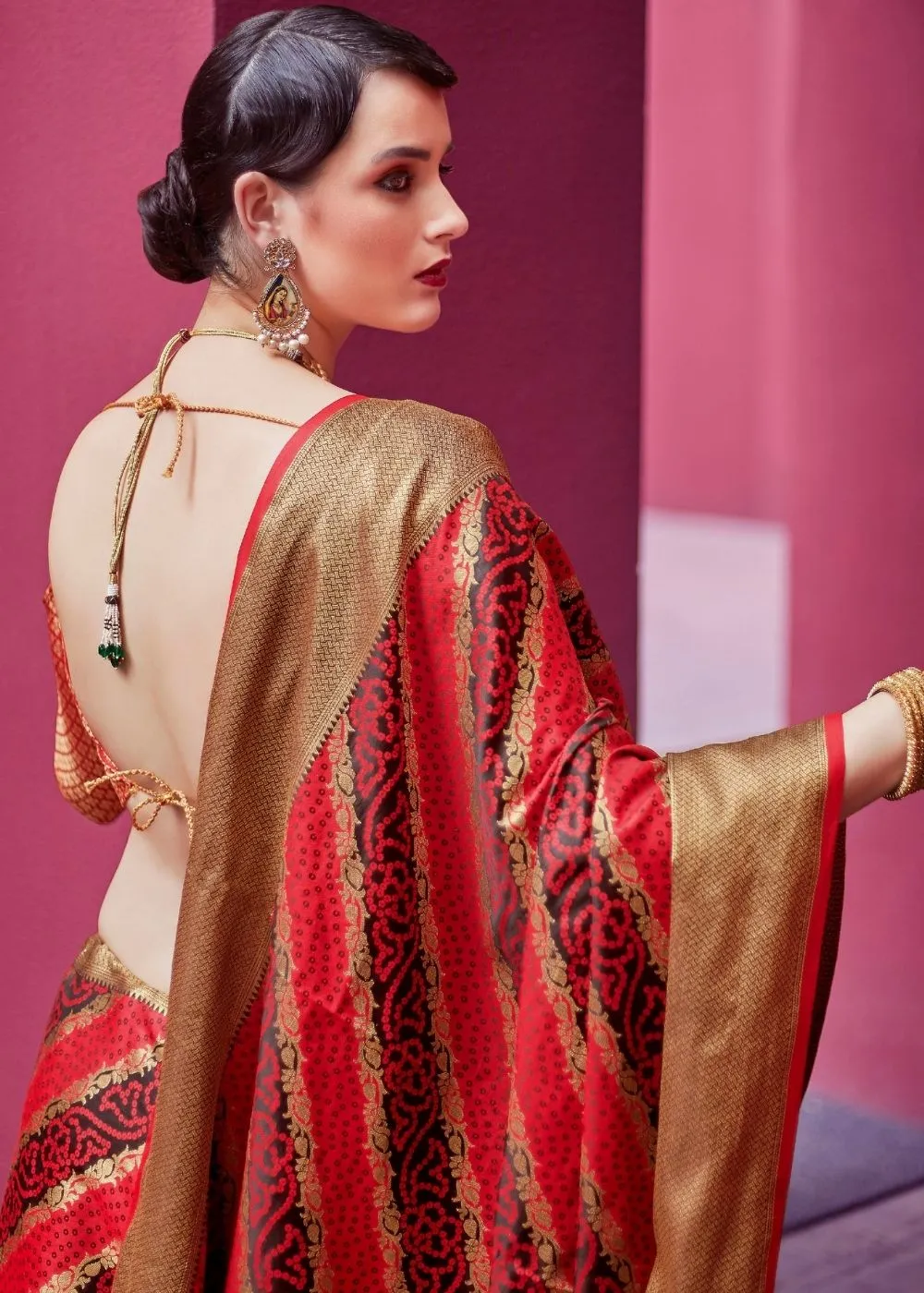 Carmine Red Woven Patola Silk Saree