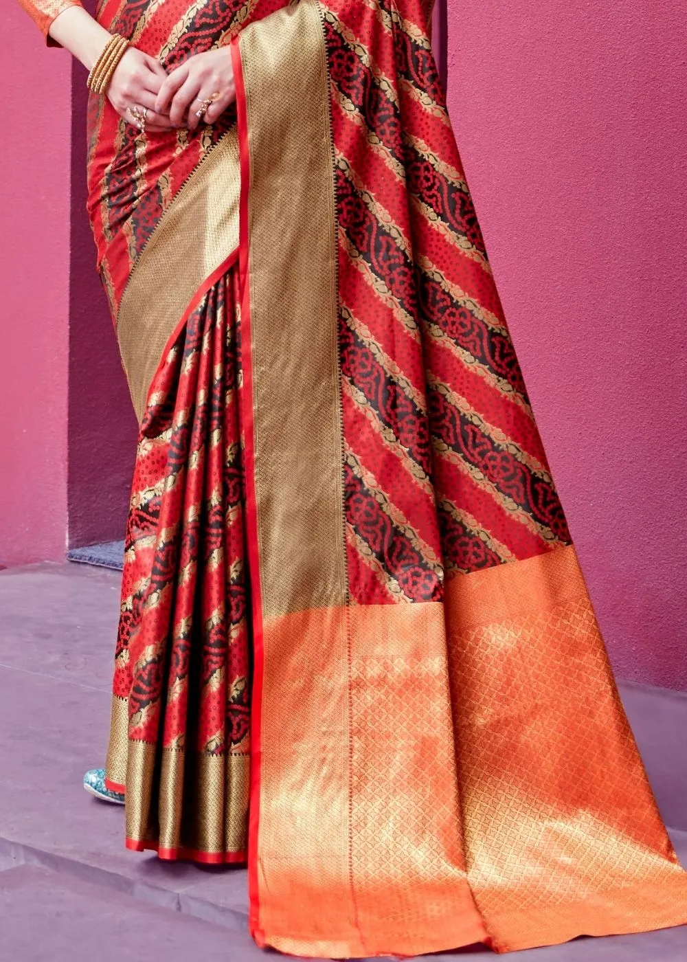 Carmine Red Woven Patola Silk Saree