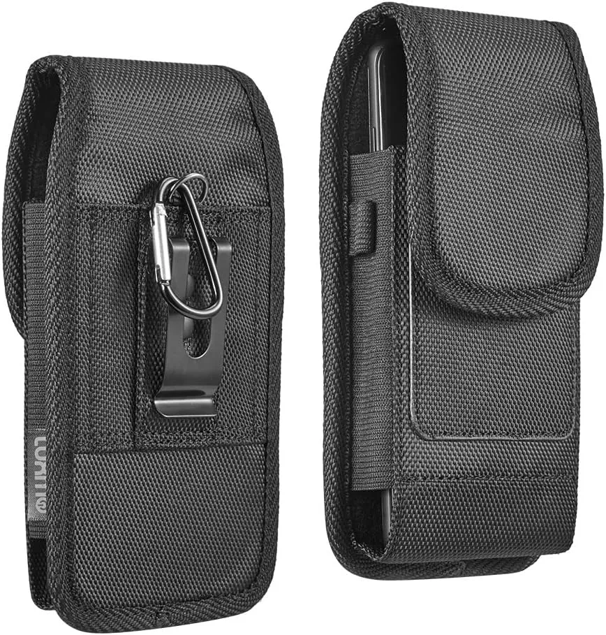 Cell Phone Pouch Nylon Holster Case with Belt Clip Cover Compatible with iPhone 14/13/12/Pro/11, Pro, Pro Max, SE2 7 8  X, Samsung Galaxy S20 FE S10  S9 A51 A01 Google Pixel 5/ Moto/LG - Large