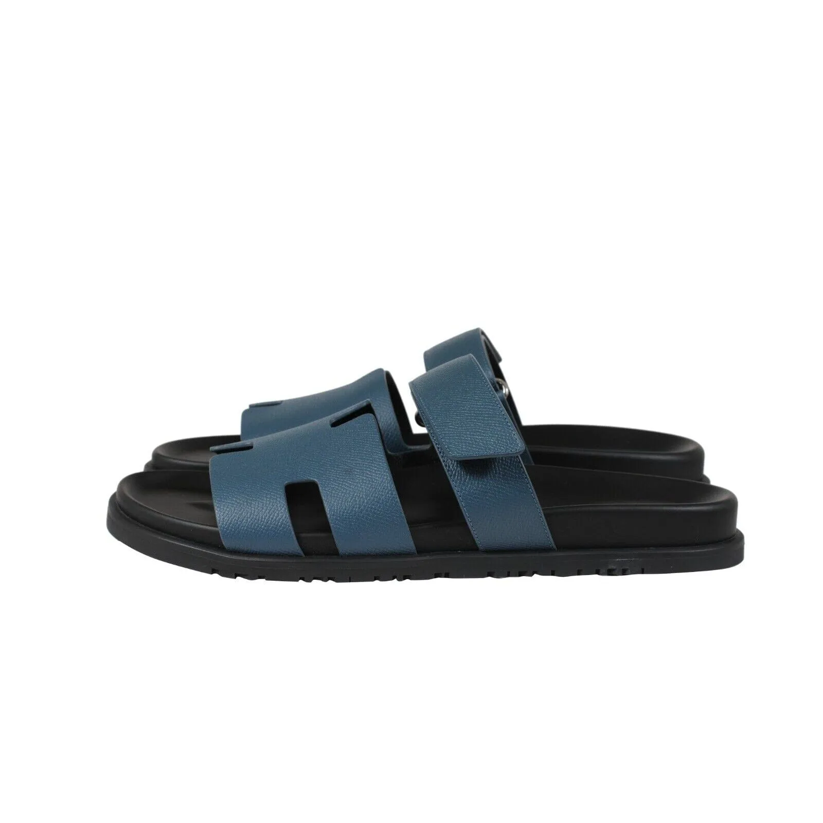 Chypre Sandals US 12 EU 45 Blue Leather Strap H Slides Black Sole