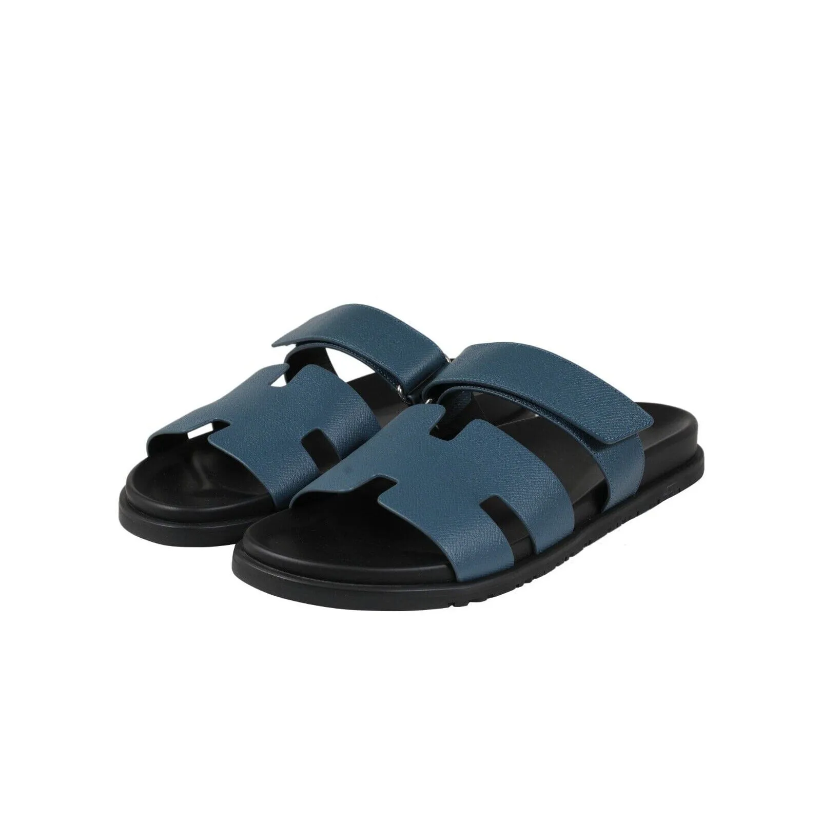 Chypre Sandals US 12 EU 45 Blue Leather Strap H Slides Black Sole