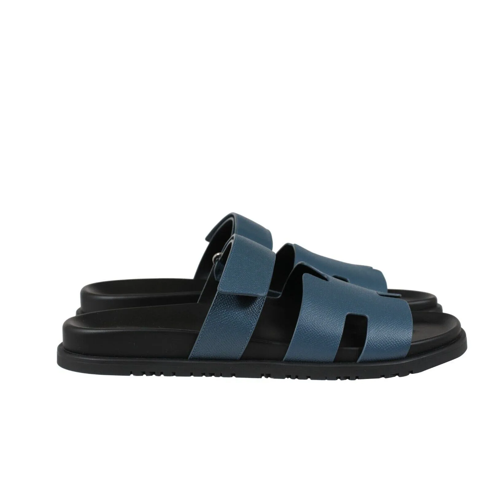 Chypre Sandals US 12 EU 45 Blue Leather Strap H Slides Black Sole