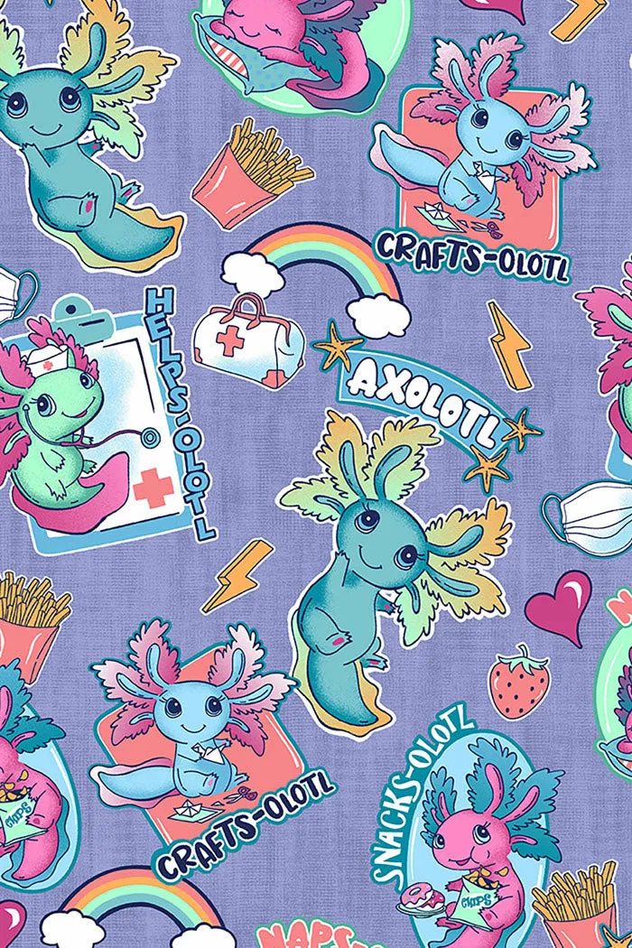 CK664 Awesome Axolotls Cherokee Print Scrub Top