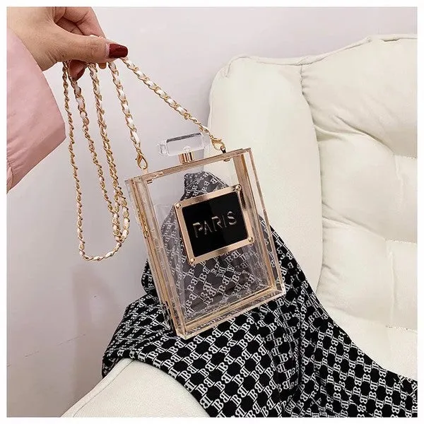 Clear Transparent Purfume Side Clutch Crossbody Bag