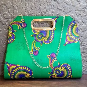 Clutch Purse/ Cross Body- Green Kente