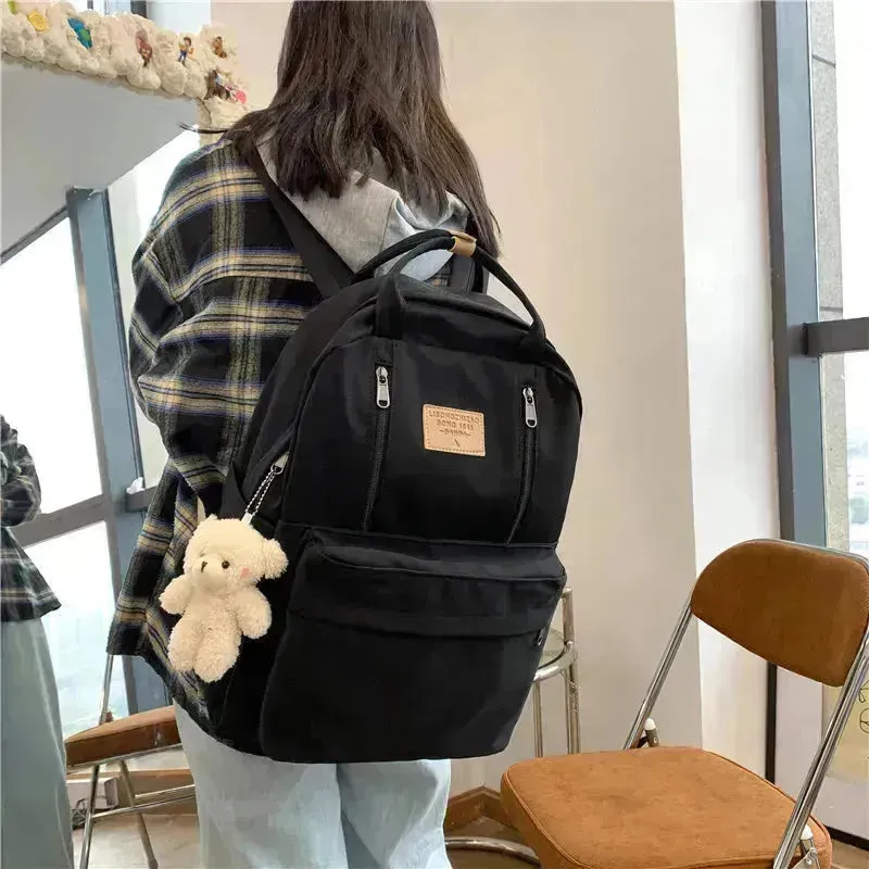 Cool Canvas Backpacks School Bag Double Zipper Bookbag