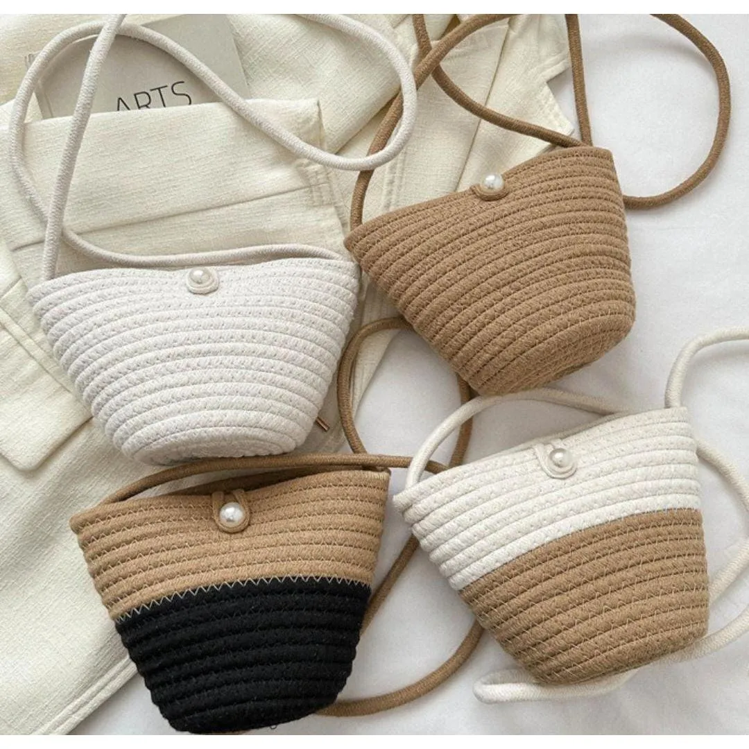 Cotton tote casual small Straw Bag