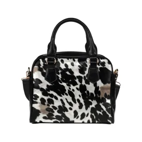 Cow Print Purse, Animal Black White Brown Pattern Cute Small Shoulder Bag Vegan Leather Women Designer Handbag