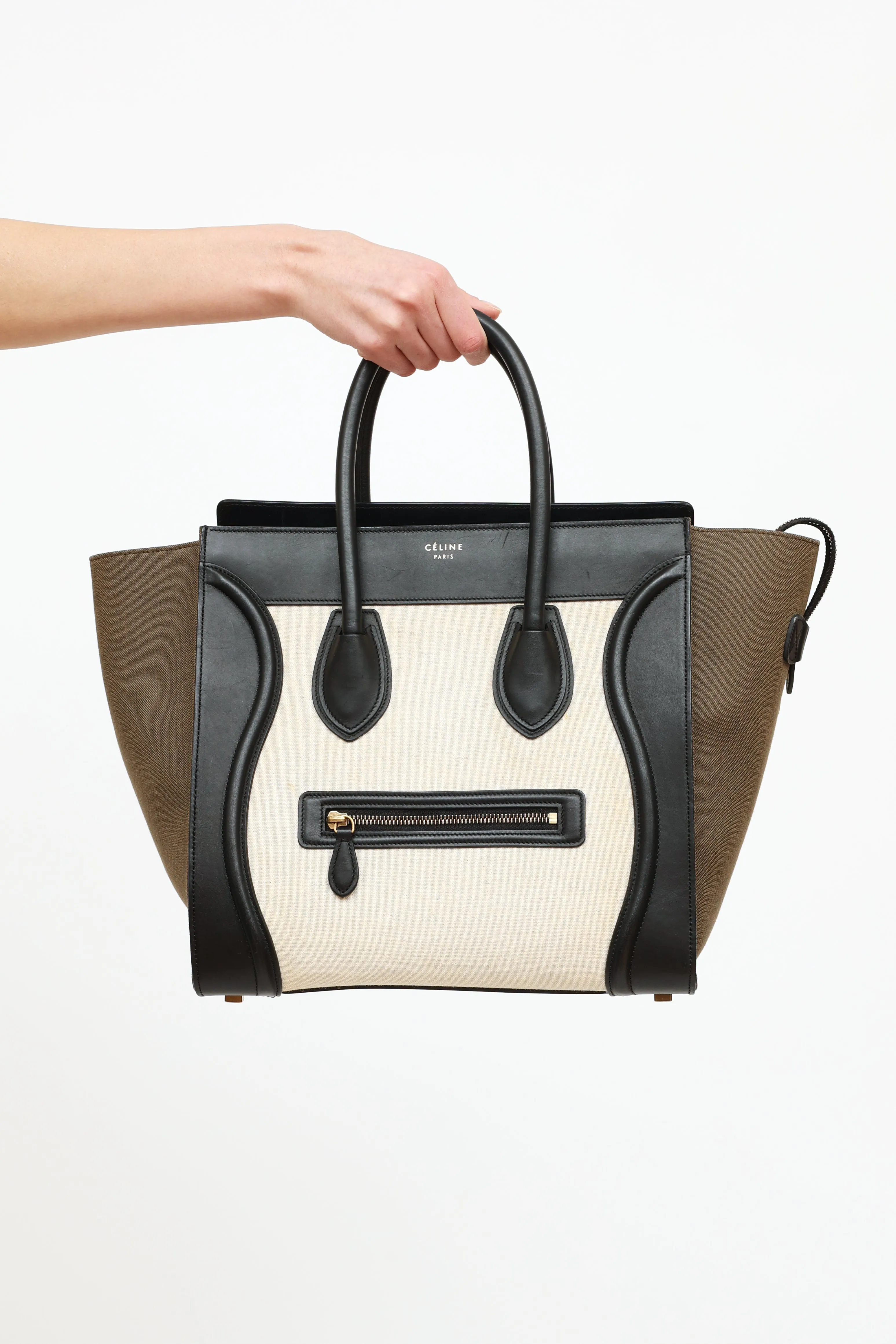 Cream Olive & Black Luggage Tote Bag