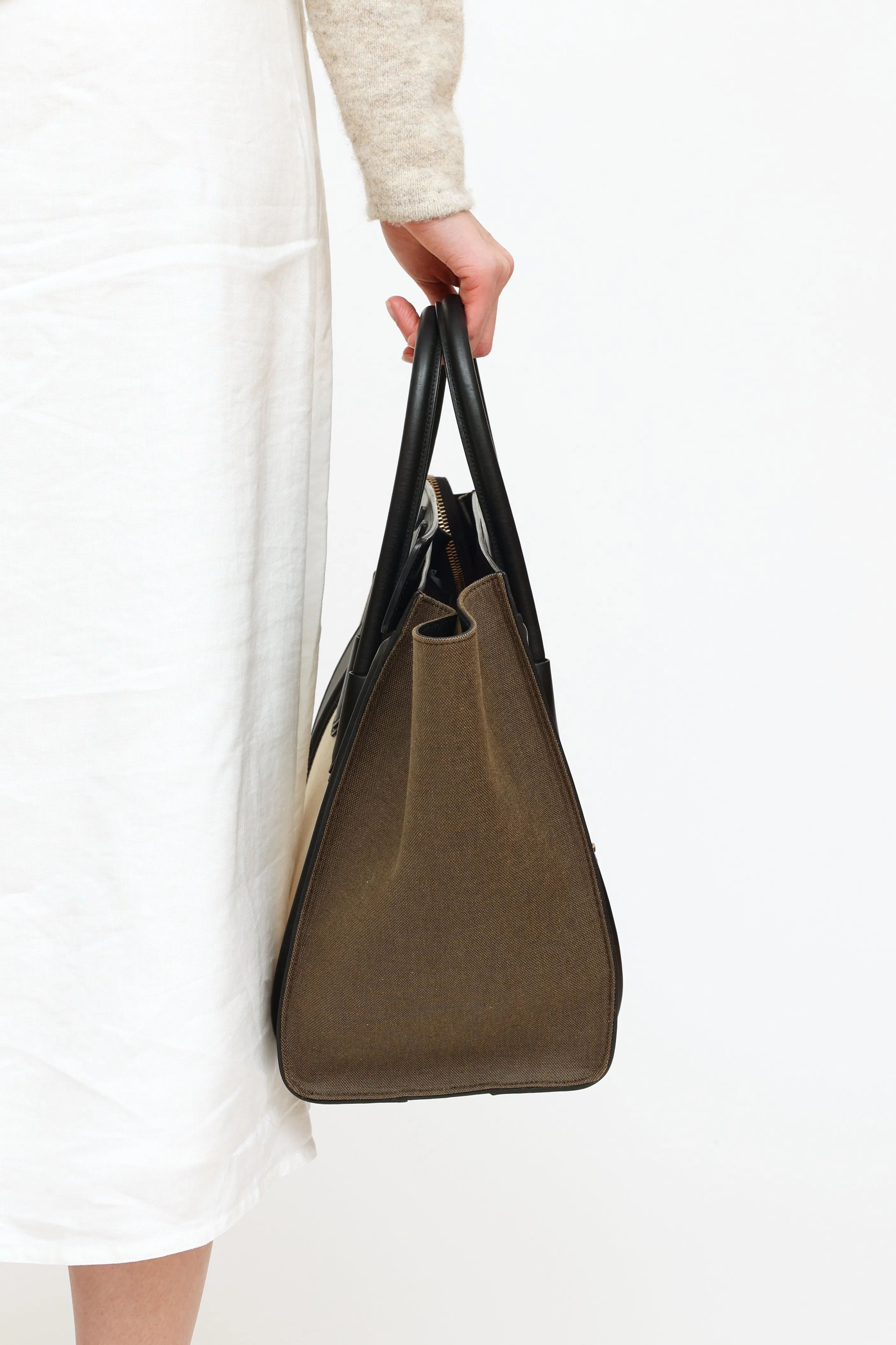 Cream Olive & Black Luggage Tote Bag