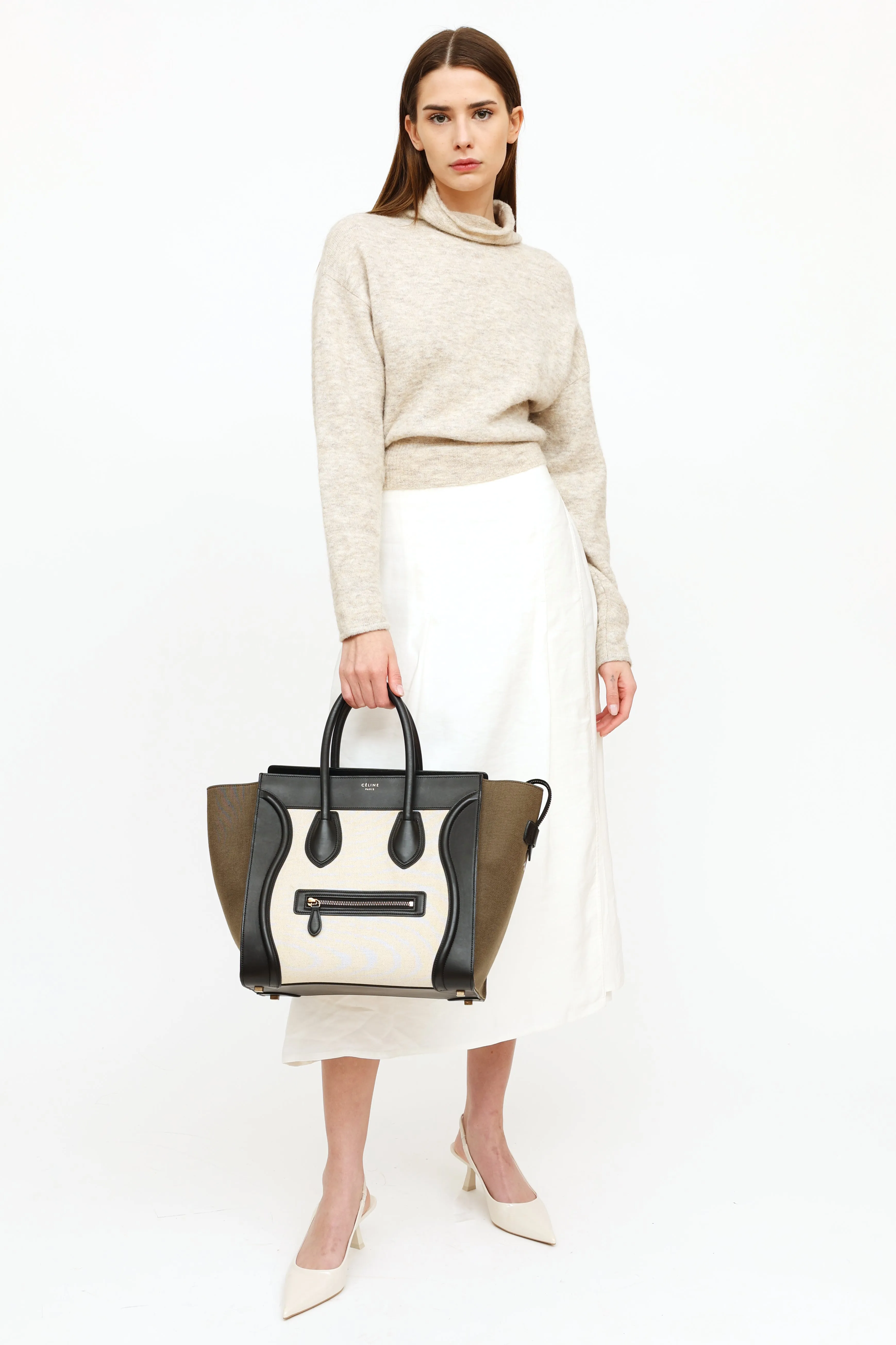 Cream Olive & Black Luggage Tote Bag