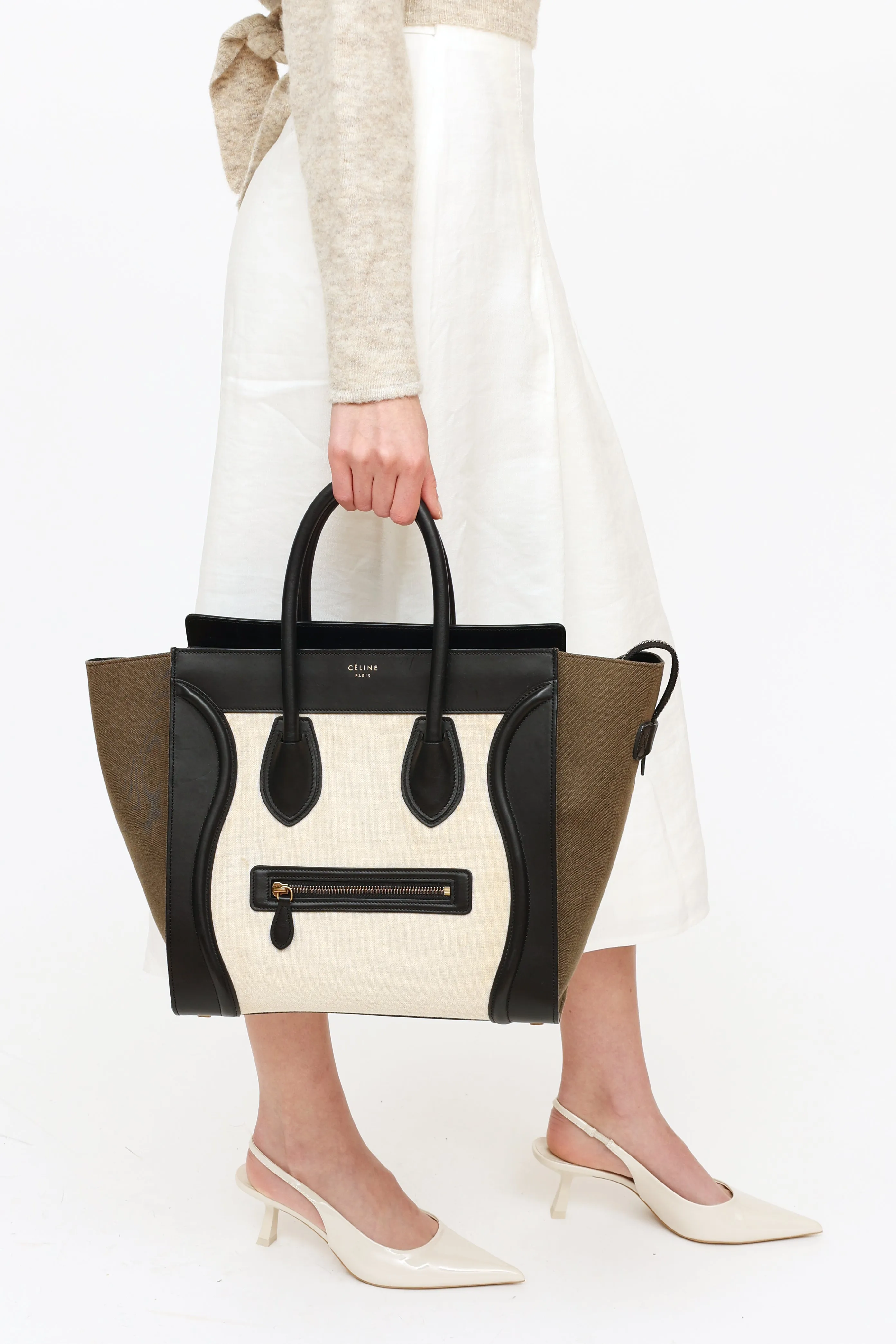 Cream Olive & Black Luggage Tote Bag