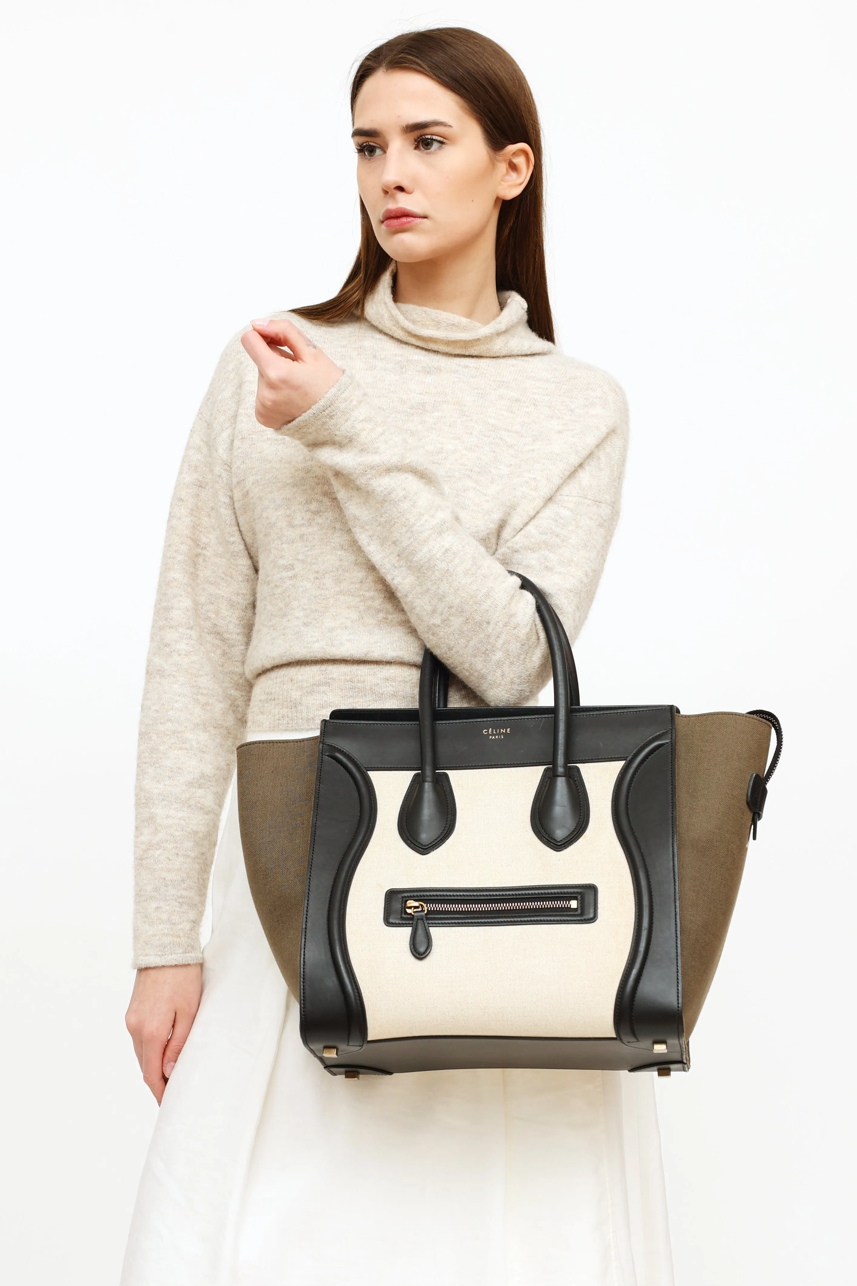 Cream Olive & Black Luggage Tote Bag