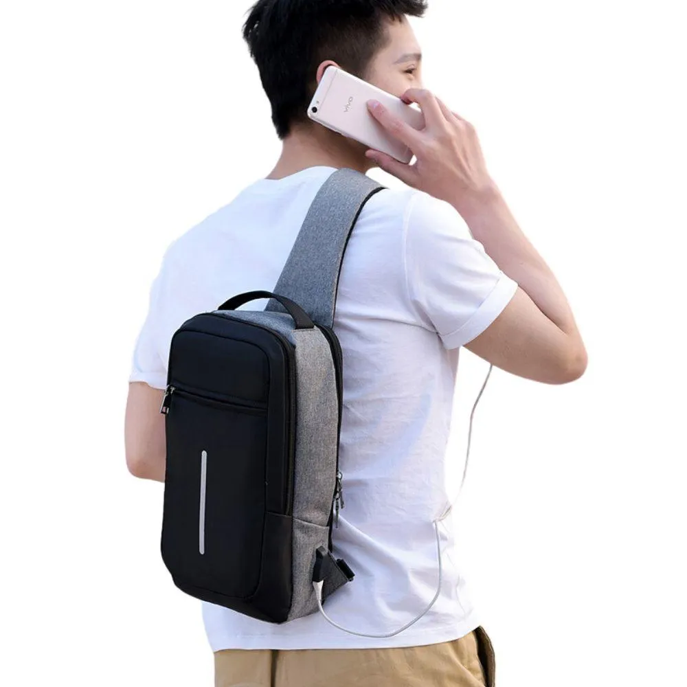 Crossbody Anti-theft USB Charging Shoulder Chest Bag Waterproof great for iPad or Android Tablet Men's Shoulder Bag Men's Backpack