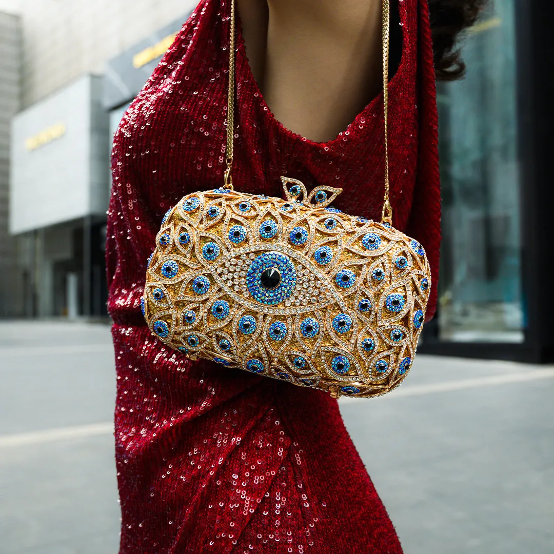 Crystal Evil Eye Clutch Bag - Gold